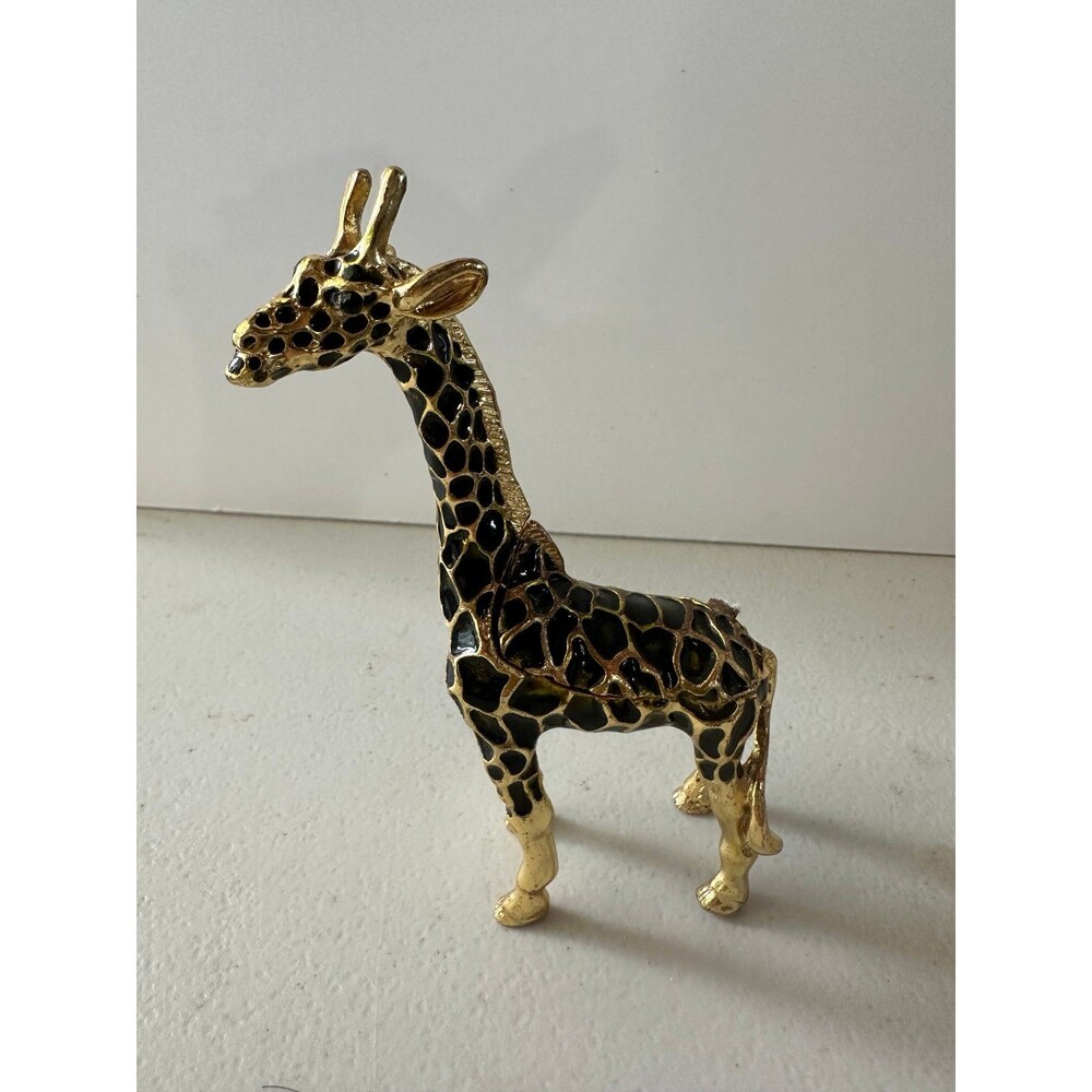 Giraffe Bejeweled Hand Painted Enamel Collector's Magnetic Hinged Trinket Box
